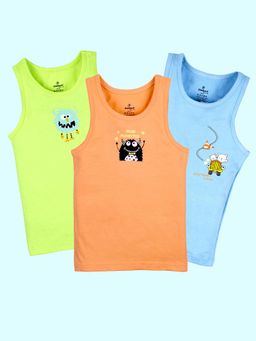 KiddoPanti - Boys 100% Cotton Printed Vest (Pack of 3)