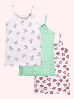 KiddoPanti - Girls 100% Cotton All Over Printed Camisoles (Pack of 3)