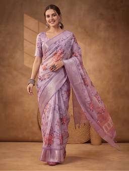 Jaipur Kurti - Lavender Tusser Silk Sophisticated Digital Prints Saree