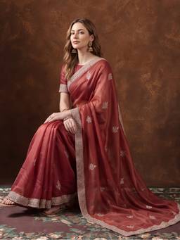 Jaipur Kurti - Pink Gold Crush Intricate Embroidered Saree