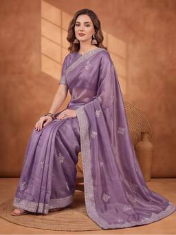 Jaipur Kurti - Lavender Gold Crush Intricate Embroidered Saree