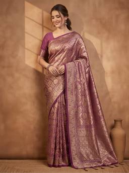 Jaipur Kurti - Women Wine Designer Woven Saree