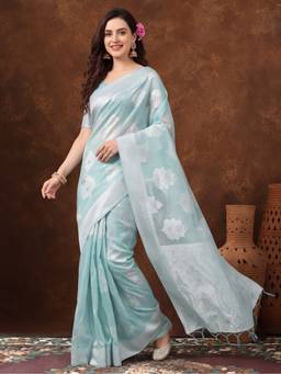 Jaipur Kurti - Blue Woven Cotton Saree