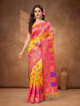 Jaipur Kurti - Yellow Woven Banarasi Silk Saree