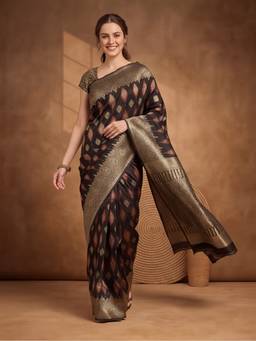Jaipur Kurti - Women Designer Woven Black Saree
