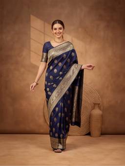 Jaipur Kurti - Women Designer Woven Navy Blue Saree