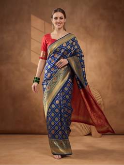 Jaipur Kurti - Blue Nirvana Woven Banarasi Silk Saree