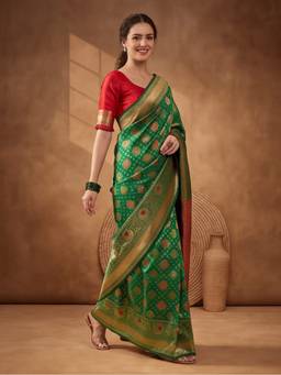 Jaipur Kurti - Green Goddess Woven Banarasi Silk Saree