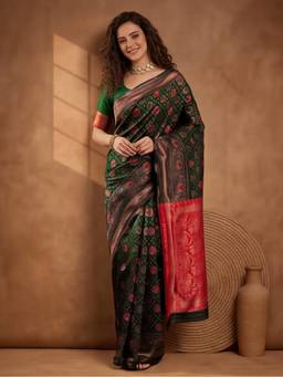 Jaipur Kurti - Green Marvel Woven Banarasi Silk Saree
