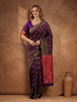 Jaipur Kurti - Purple Paradise Woven Banarasi Silk Saree