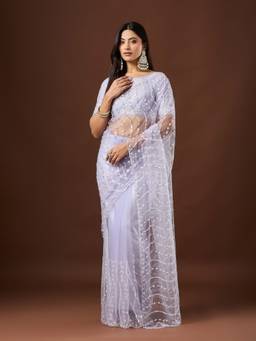 Sareemall - Women'S Net Lavender Embroidered Heavy Work Saree