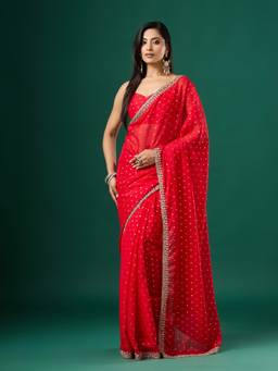 Sareemall - Women'S Georgette Red Embroidered Designer Saree