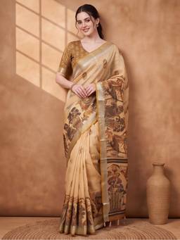 Jaipur Kurti - Women Beige Digital Printed Saree