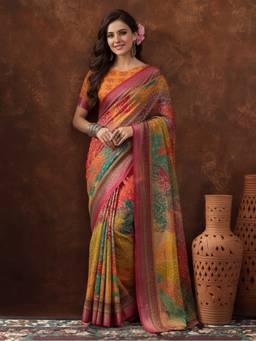 Jaipur Kurti - Multi Linen Cotton Digital Printed Saree
