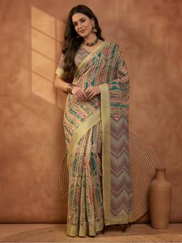 Jaipur Kurti - Multi Linen Cotton Digital Printed Saree