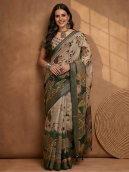 Jaipur Kurti - Mult-Color Linen Cotton Digital Printed Kalamkari Saree