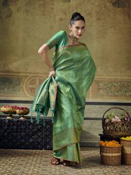 Sareemall - Women's Pure Silk Green Woven Designer Saree