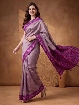 Jaipur Kurti - Women Lavender Woven Ethnic Jacquard Border Saree