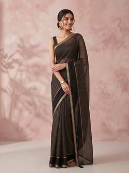 Sareemall - Women's Viscose Black Checks Woven Designer Saree
