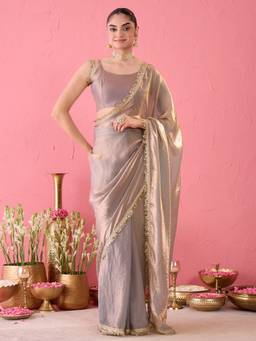 Sareemall - Women's Paper Silk Metallic Embellished Ready To Wear Saree