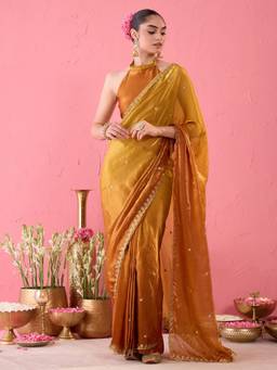 Sareemall - Women's Paper Silk Bronze Embroidered Ready To Wear Saree