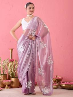 Sareemall - Women's Organza Lavender Sequin Work Ready To Wear Saree