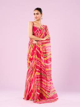 Mohey - Women Elegant Pink Chiffon Saree