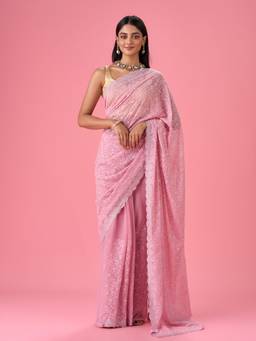 Mohey - Women Elegant Pink Georgette Saree