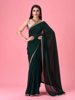 Mohey - Women Bottle Green Celebration Stone Work Saree