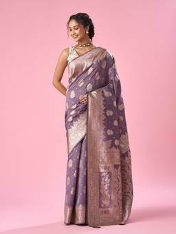 Mohey - Women Lavender Silk Woven Saree