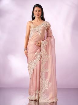 Mohey - Women Light Pink Organza Saree with Embroidery