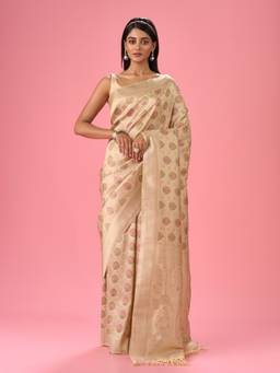 Mohey - Women Cream Elegance Woven Saree