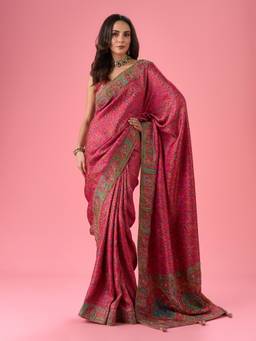 Mohey - Women Artistic Pink Hand Embroidered Saree