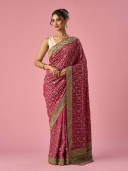 Mohey - Women Pink Silk Stone Work Saree