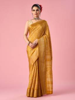 Mohey - Women Mustard Printed Silk Saree