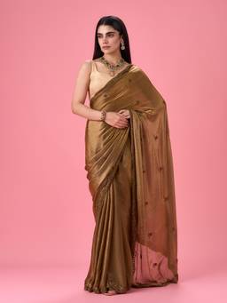 Mohey - Women Regal Copper Hand Embroidered Organza Saree