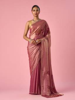 Mohey - Women Pink Organza Stone Work Saree