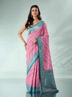 Mohey - Women Pink Silk Saree with Weave