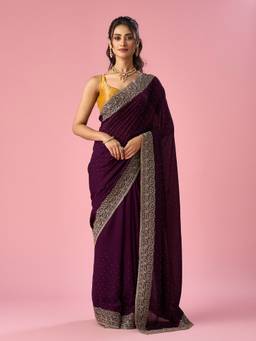 Mohey - Women Purple Silk Stone Work Saree