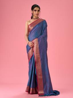 Mohey - Women Elegant Blue Woven Saree