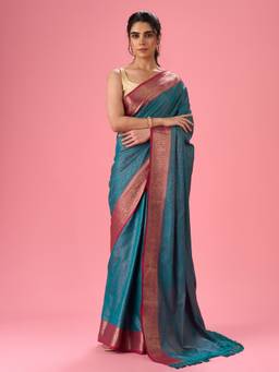 Mohey - Women Teal Elegance Woven Saree