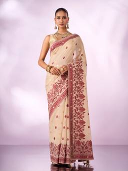 Mohey - Women Red Silk Saree with Weave Design