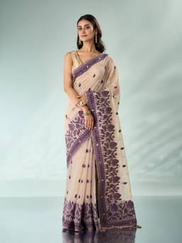 Mohey - Women Purple Silk Saree with Weave Detail