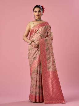 Mohey - Women Pink Silk Weave Design Saree