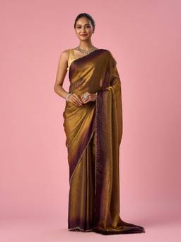 Mohey - Women Copper Organza Stone Work Saree