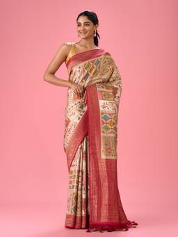 Mohey - Women Cream Elegance Banarasi Woven Saree