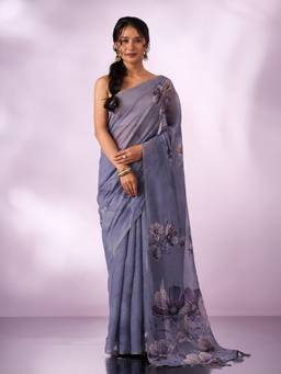 Mohey - Women Grey Silk Saree with Sequin Work
