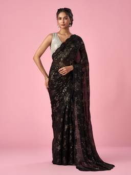 Mohey - Women Black Organza Cutdana Work Saree