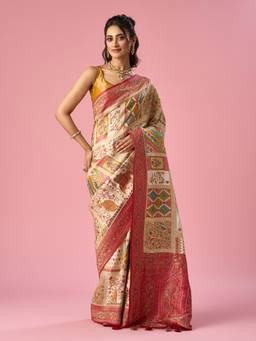 Mohey - Women Cream Silk Hand Embroidery Saree