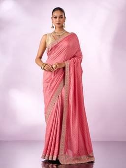 Mohey - Women Pink Silk Saree with Stone Work